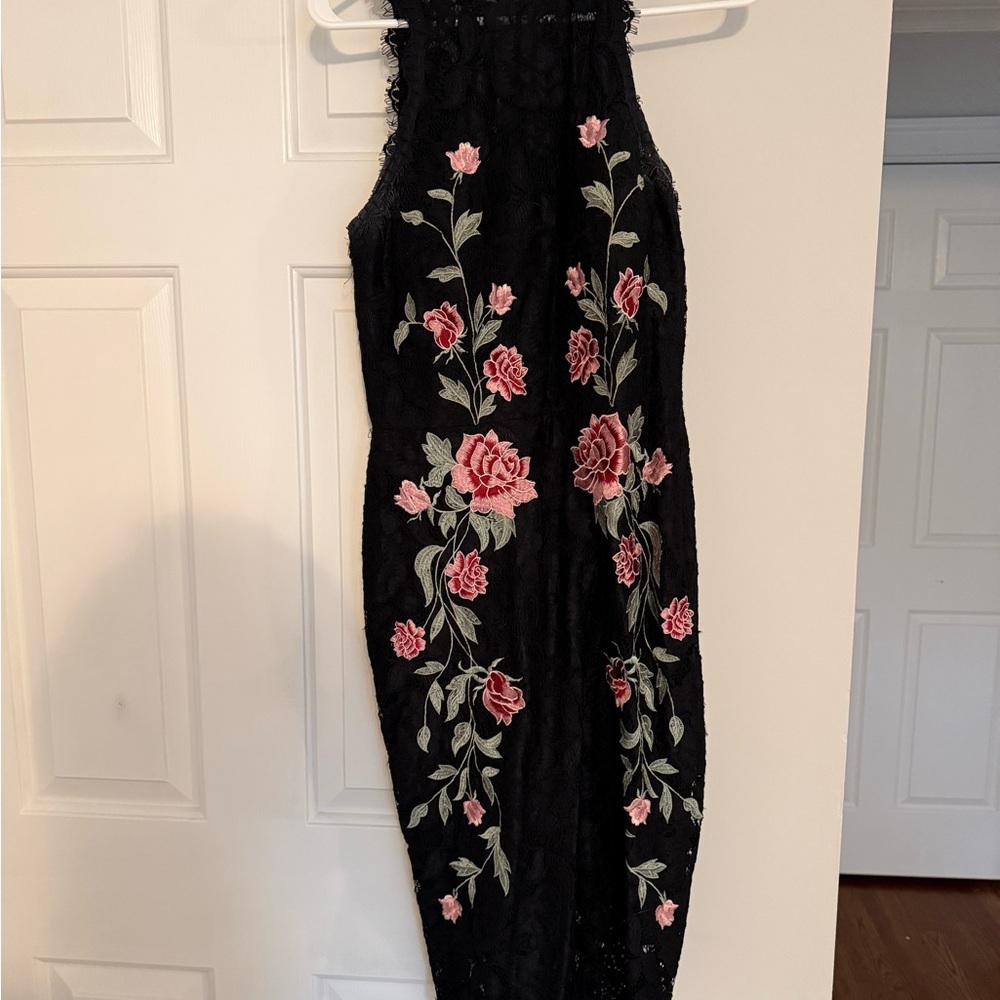 Black Floral Embroidered Midi Dress